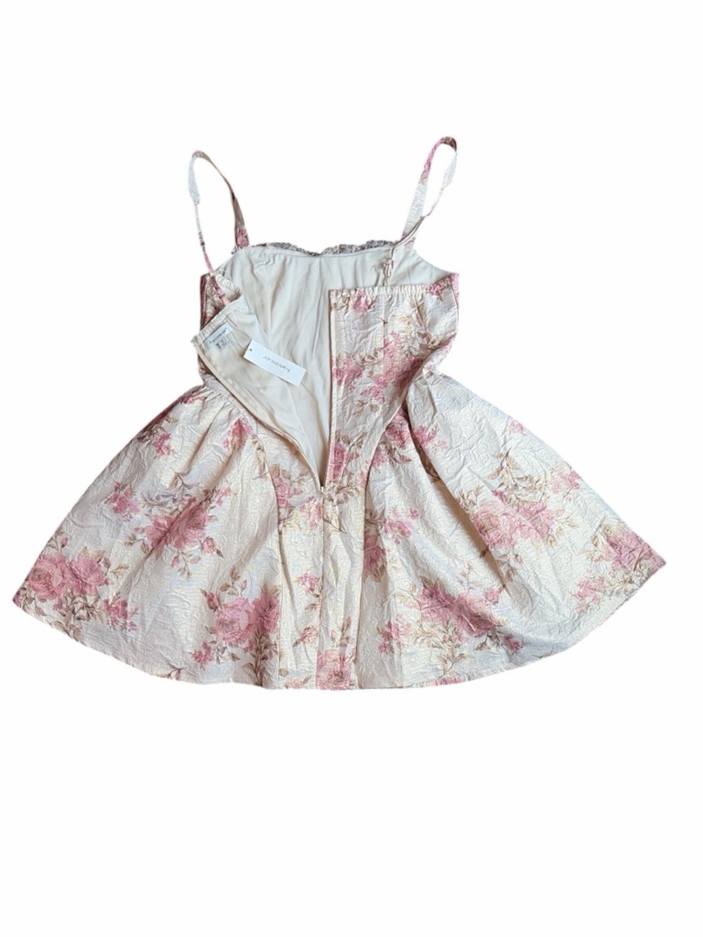 Francesca’s Amelia Floral Jacquard Mini Dress Small Fairycore Cottage Bow NWT - Picture 8 of 14